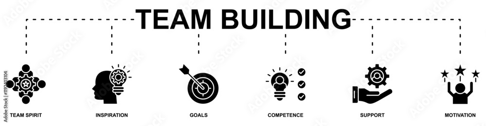Team Building banner web icon vector illustration concept with icon of team spirit, inspiration, goals, competence, support, motivation