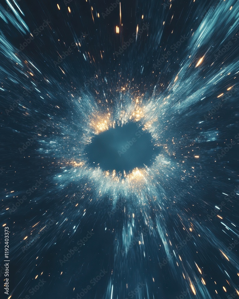 Obraz premium Abstract Space Tunnel with Glowing Light Streaks and Dark Central Aperture, Cosmic Wormhole Effect