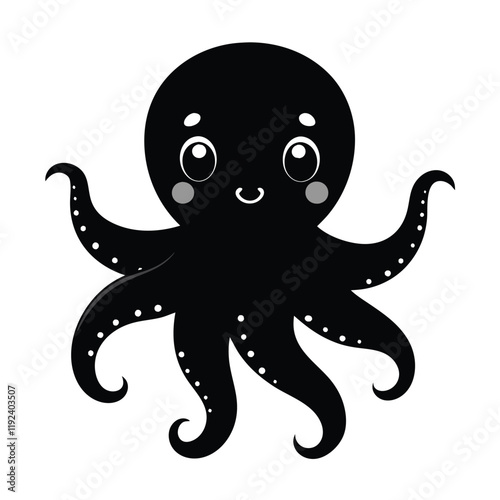  octopus black vector icon line for kids 