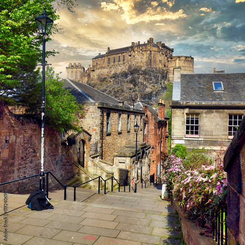 Beautiful view of Edinburgh Castle from Vennel in Edinburgh,Scotland photo