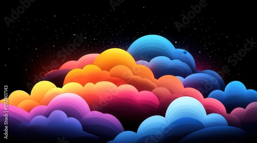 Colorful Abstract Clouds with Dark Background and Starry Sky for Creative Projects