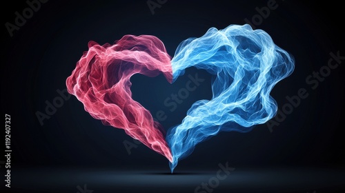 Dynamic Smoke Heart Shape in Red and Blue Colors on Dark Background for Creative Concepts