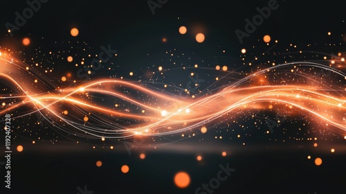 Abstract orange light trails and glowing particles against dark background for creative designs