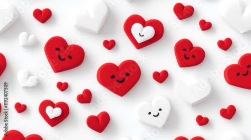 Colorful Hearts in Red and White Arranged on a Light Background for Valentine's Day Celebration
