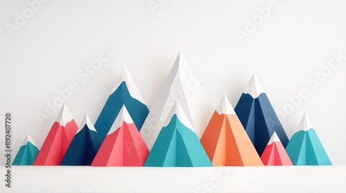 Colorful Geometric Mountain Landscape with Various Shapes and Vibrant Tones for Design Use