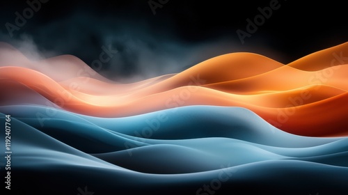 Abstract Flow of Colorful Waves with Smooth Gradients and Atmospheric Effects in Dark Background