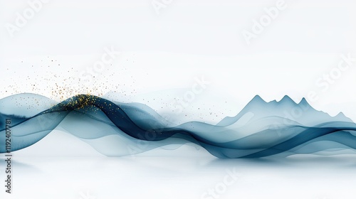 Abstract Blue Waves with Glittering Particles on Smooth White Background for Creative Designs