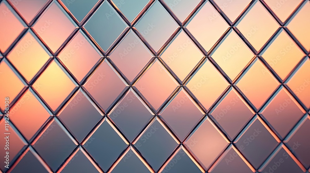 Fototapeta premium Symmetry gradient concept. A colorful geometric pattern with diamond shapes reflecting light and color variations.