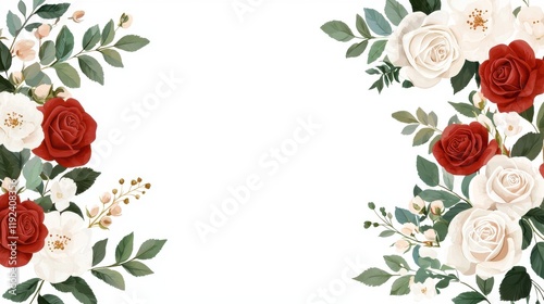 Elegant Floral Arrangement with Red and White Roses on a Clean White Background