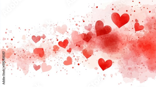 Red Hearts with Watercolor Splashes on White Background for Romantic Design and Decoration