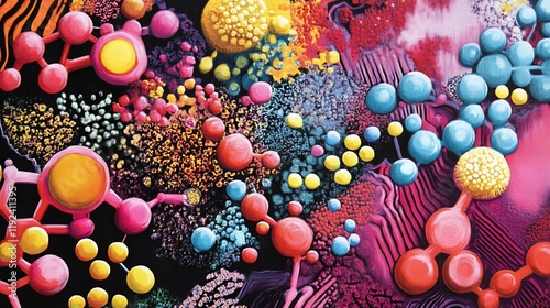 Dyes pigments depicted bold colorful patterns and intricate molecular arrangements photo