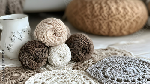 Crochet Month celebration with soft yarns in neutral colors arra photo