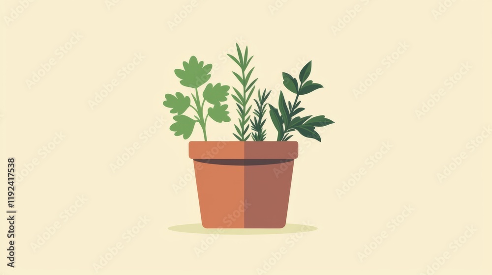 Obraz premium Herb garden pot icon with parsley rosemary and thyme