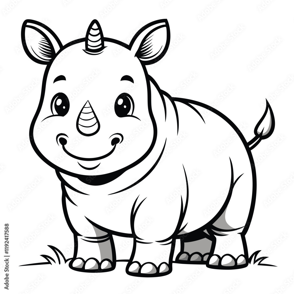 Naklejka premium cute rhinoceros outline vector for kids 