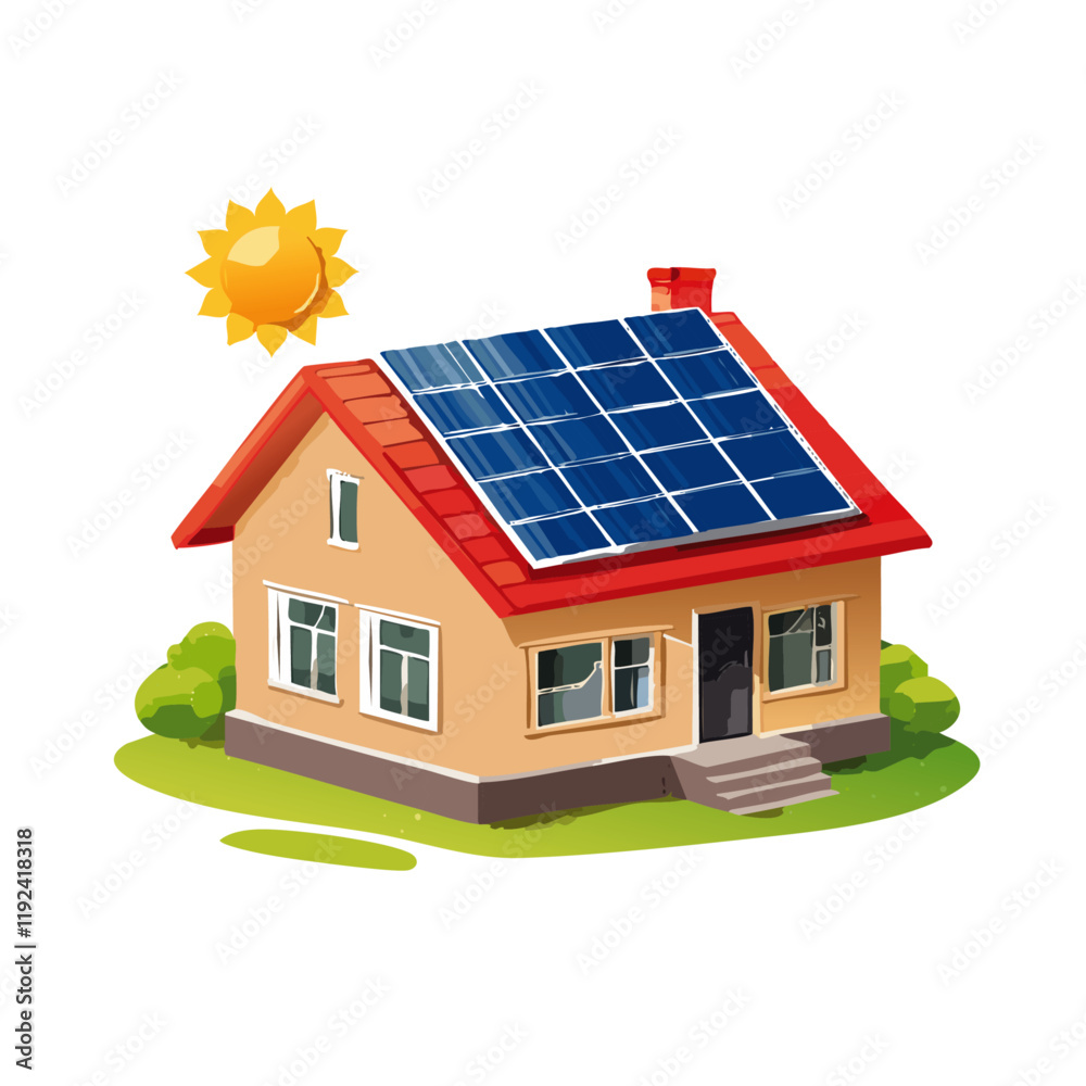 house photovoltaic solar panels plant, wind and rechargeable vector clip art icon design
