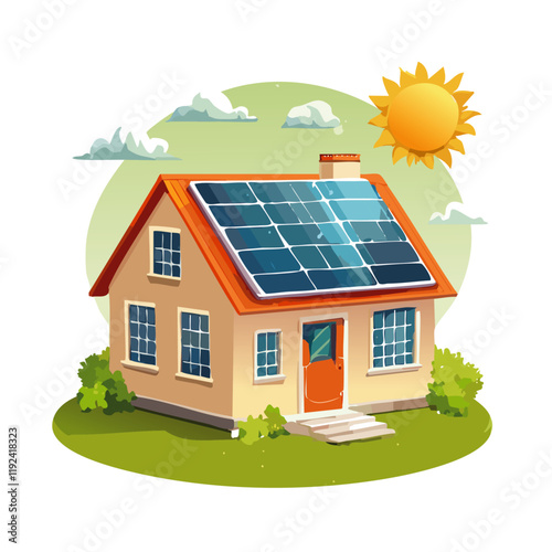 house photovoltaic solar panels plant, wind and rechargeable vector clip art icon design