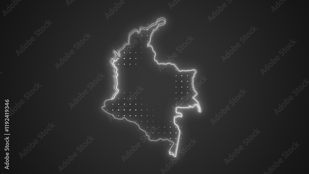 Obraz premium Neon White Colombia Map Borders Outline Background Wallpaper