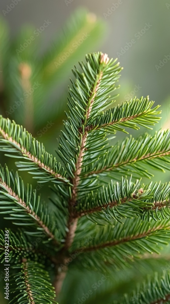 Close-up of vibrant green fir tree branch, showcasing detailed needles and texture. Close-up of vibrant green fir tree branch, showcasing detailed needles and texture.