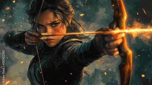 Fierce Archeress: A Digital Painting of a Woman with a Bow and Arrow