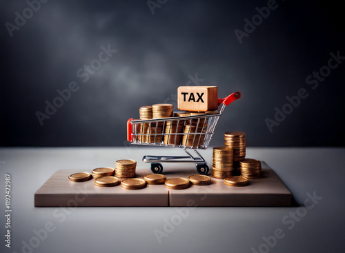 A miniature shopping cart overflowing with gold coins and a 