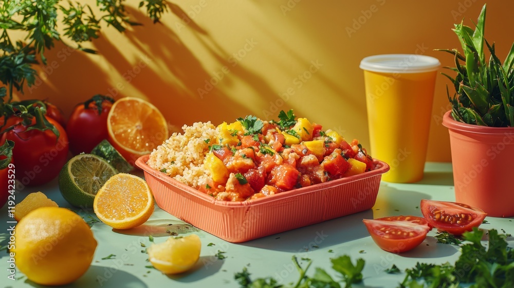 Naklejka premium Vibrant food photography mockup for a diabetes meal delivery service