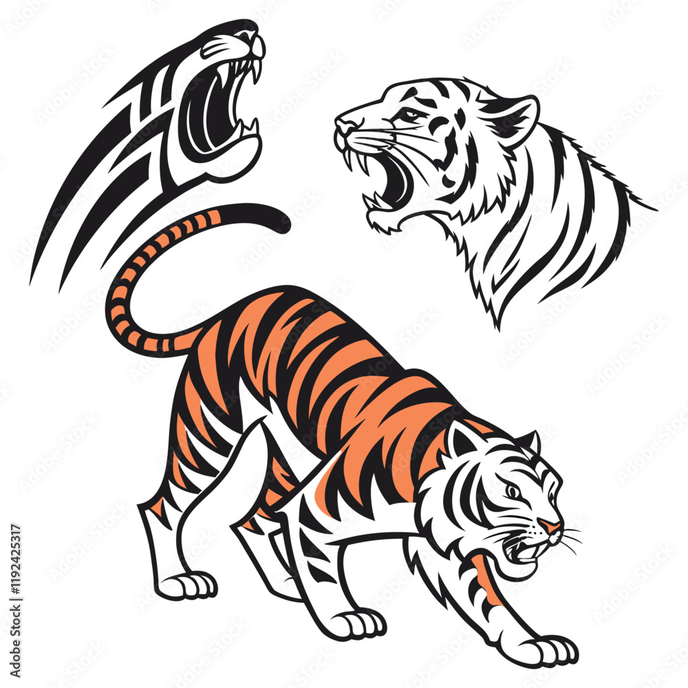 New Silhouette set of various poses of the tiger icon set New Silhouette set of various poses of the tiger icon set