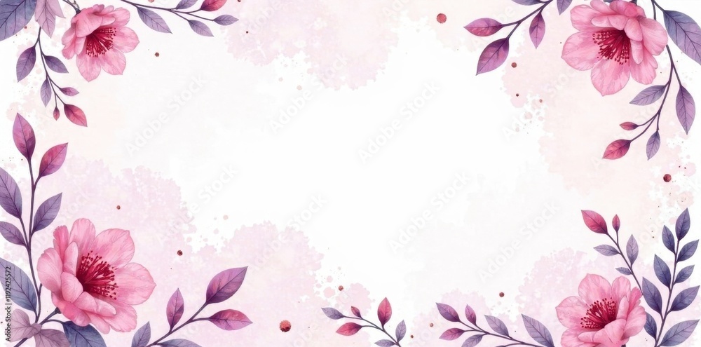 Fototapeta premium Delicate Pink Blossom Frame with Watercolor Splashes, Perfect for Elegant Invitations or Romantic Announcements