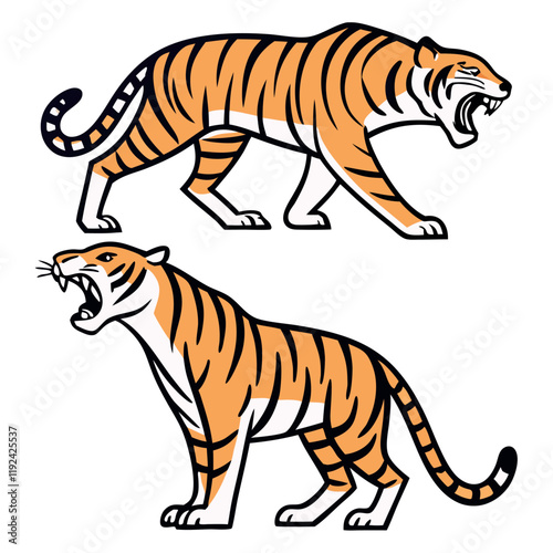 New Silhouette set of various poses of the tiger icon set