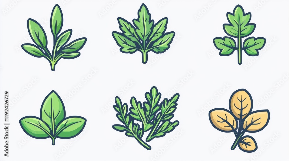 Fototapeta premium Cleanline herb icons with subtle gradients in various styles