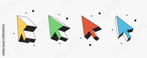 Clean vector modern set of arrow cursors symbol icons. Isometric, perspective style vector icons set. Mouse pointer arrow clicked or cursor click line art icon for apps and websites