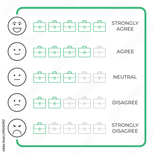 Rating system legend for employee satisfaction using colored faces and briefcases