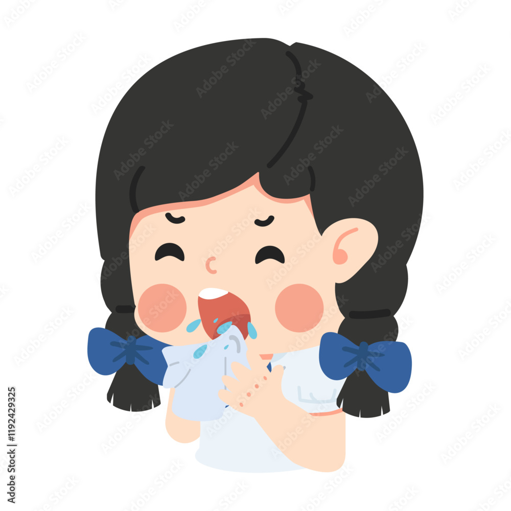 Girl student sneezing and coughing from the flu Girl student sneezing and coughing from the flu