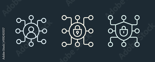 Servers and Technology Security Icons. Global Network, Social Network and Web Hosting Illustration. Vector sign isolated stock illustration