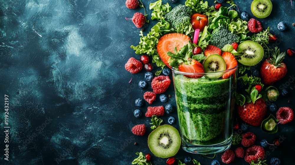 Wholesome fruits and vegetables mix into nutritious smoothie art