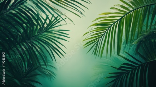 Lush Tropical Palm Leaves Frame on Soft Green Background, Ideal for Text Overlay.