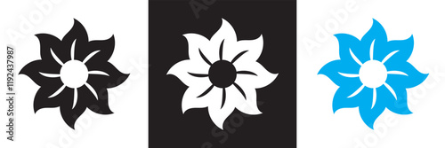 Flowers white, black and blue icons set.  isolated on white and black background. vector illustration. EPS 10