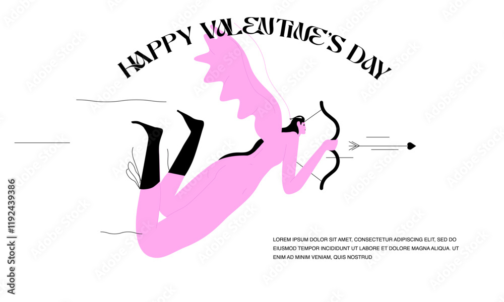 Cupid girl shoots a bow. Flat vector illustration isolated on white background. Cupid girl shoots a bow. Flat vector illustration isolated on white background.