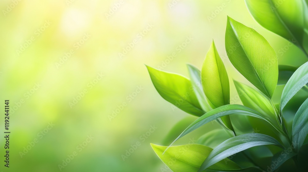 Fototapeta premium Lush Green Leaves with Soft Sunlight, Abstract Nature Background.