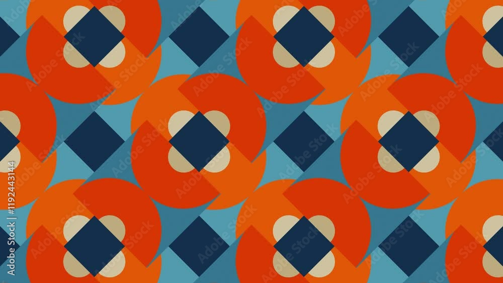 Modern seamless loop animated pattern with multicolor geometric shapes. Trendy motion graphic background in a flat design with geometric elements.