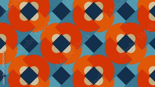 Modern seamless loop animated pattern with multicolor geometric shapes. Trendy motion graphic background in a flat design with geometric elements.