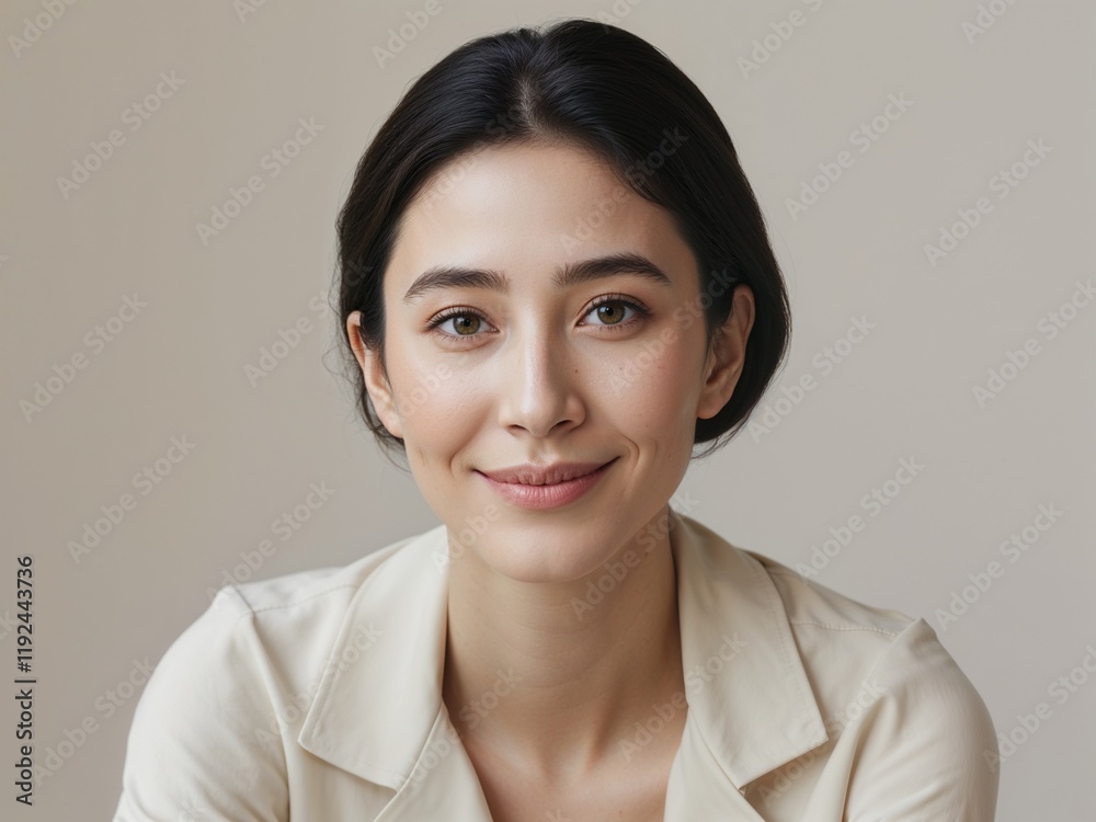 young asian woman smiling, portrait, with short hair young asian woman smiling, portrait, with short hair