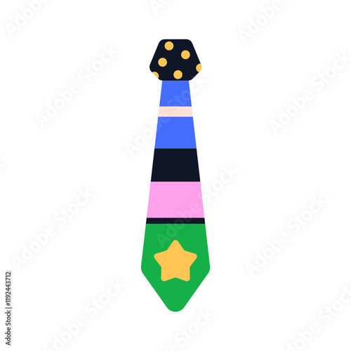 Colorful tie for Purim holiday carnival. Festive accessory for costume party,...