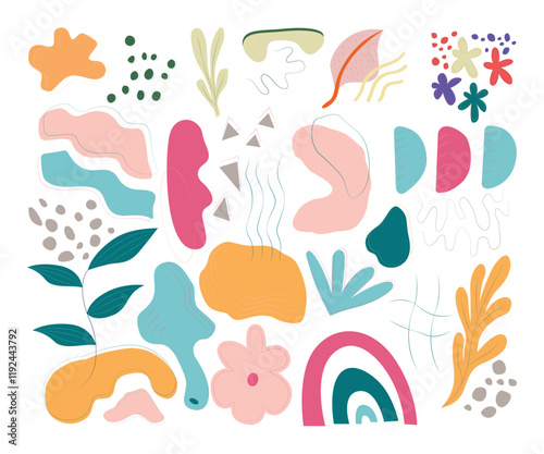 Set of Hand Drawn Colorful Organic Shapes Vector Illustration