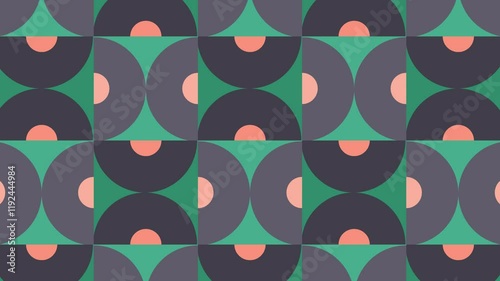 Modern seamless loop animated pattern with multicolor geometric shapes. Trendy motion graphic background in a flat design with geometric elements.