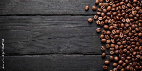 Concept photo of coffee beans on wooden background