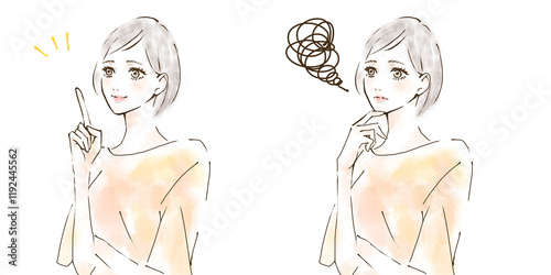 Obraz na płótnie 困った表情の女性と明るい表情の女性のイラストセット w salonie