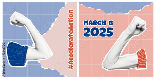 posters for international women's day in pop art halftone collage style