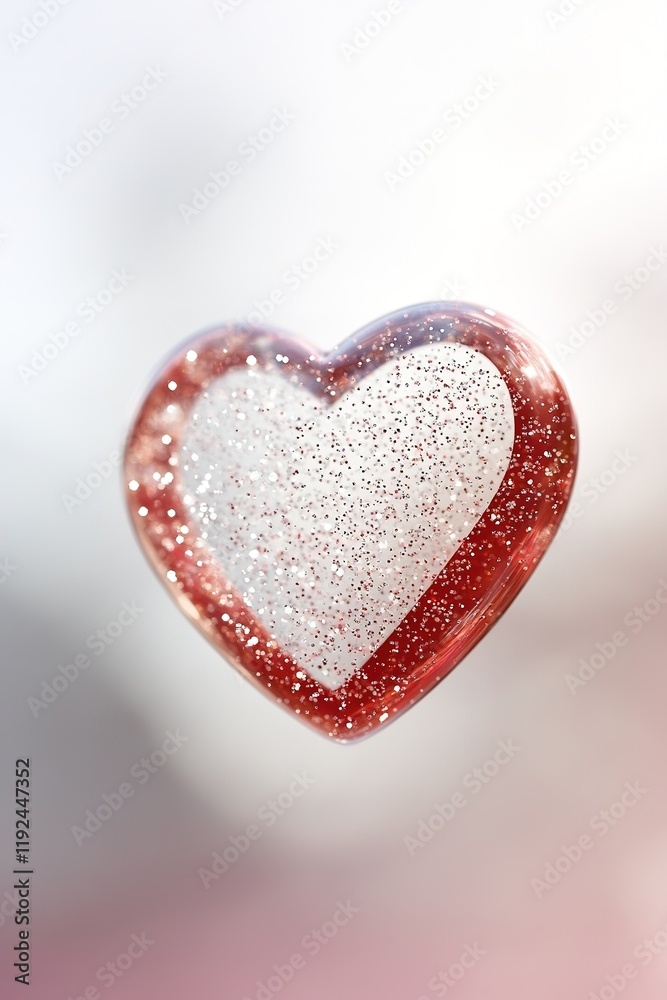 Fototapeta premium Glittering red heart with white center on diffuse background