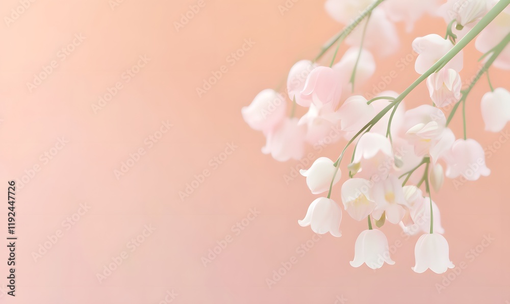 Fototapeta premium Bell-shaped flowers with soft, translucent petals in pastel pink colors. Generative AI