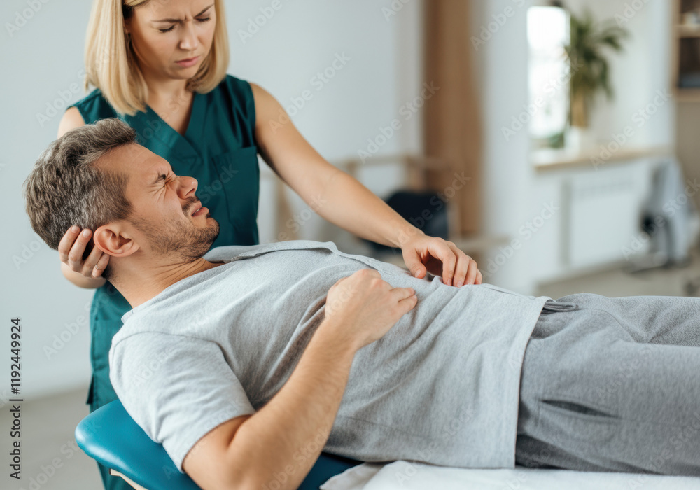 Obraz premium Physical Therapist Examining Patient with Abdominal Pain
